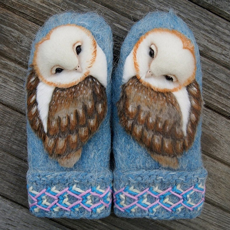 BowLift | Hand Knitted Wool Nordic Mittens With Owls