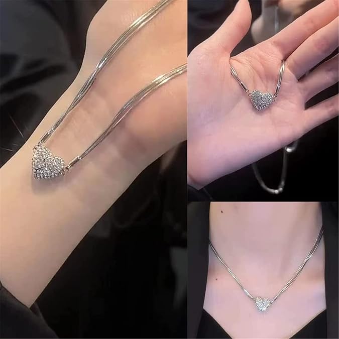 Love Heart With Diamonds Magnetic Necklace