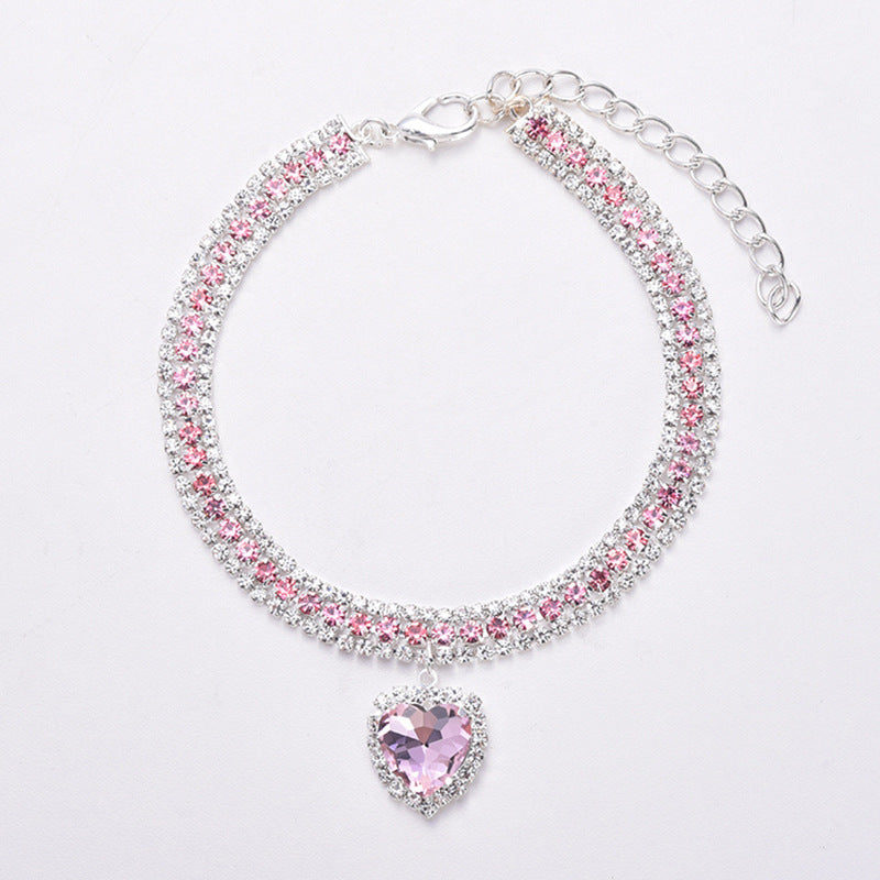 Luxury Cat | Luxury Crystal Cat Collar Heart Gemstone Pendant Reflective Bowlift