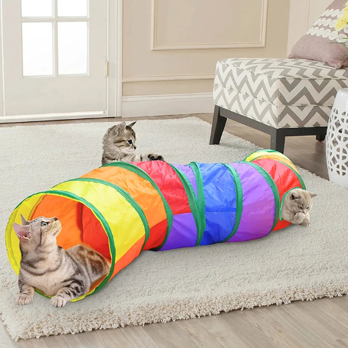 Rainbow Play Tunnel for Cats - PurrfectPlay Tunnel Bowlift