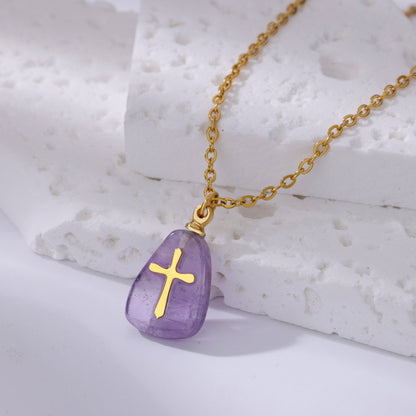 Amethyst Gold Cross Necklace