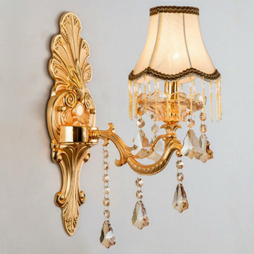 BowLift | Victorian Candle Wall Sconces Lighting Metal Wall Mount Light with Shade and Crystal Decor