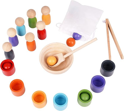 Montessori Balls in Cups Wooden Peg Dolls in Cups