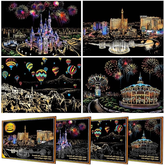 Scratch Paper Rainbow Painting Sketch Pads DIY Art Craft Night View