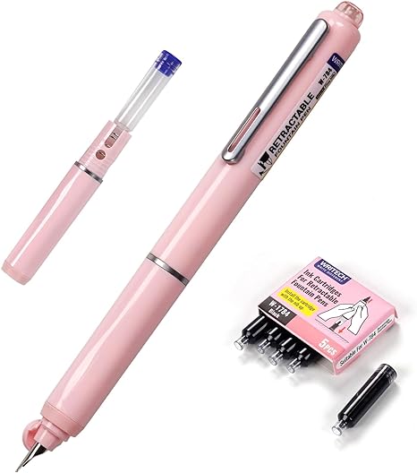Retractable Fine Nib Pens Set Includes 5 Ink Cartridges