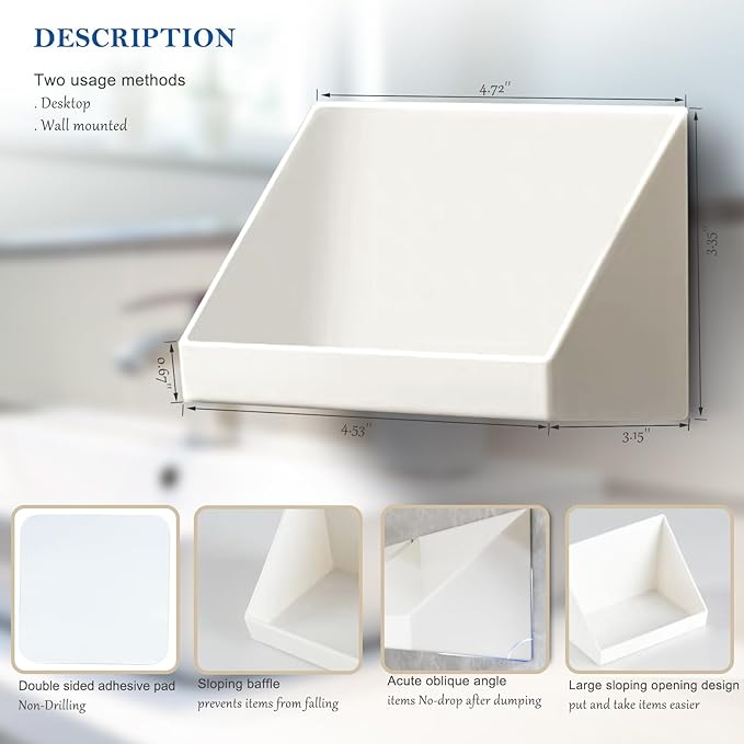 Adhesive Wall Mounted Storage Organizer, Non-Drilling Hanging Storage Tray