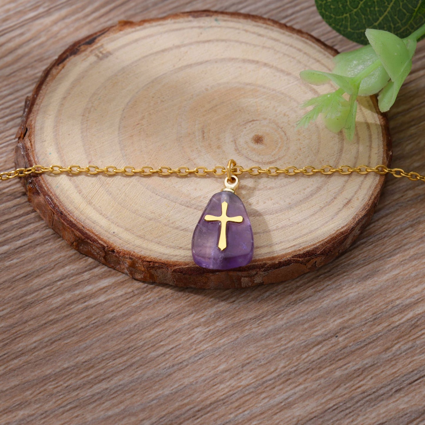 Amethyst Gold Cross Necklace