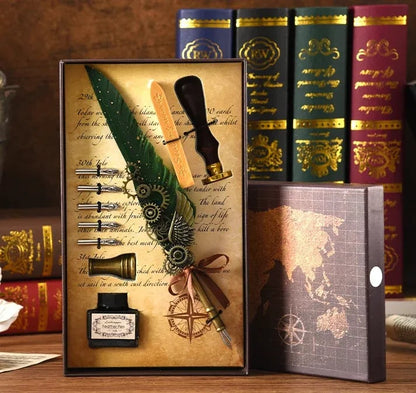 🖋️Retro Feather Old -style Calligraphy Writing Ink Pen Kit
