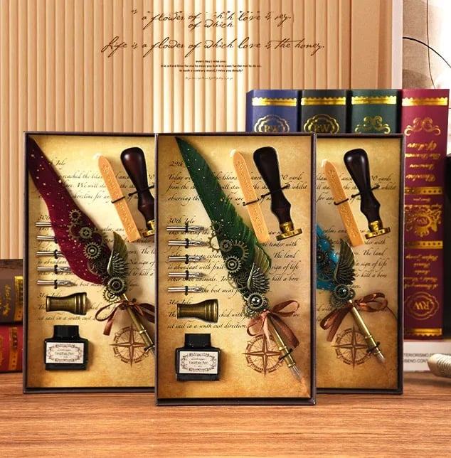 🖋️Retro Feather Old -style Calligraphy Writing Ink Pen Kit