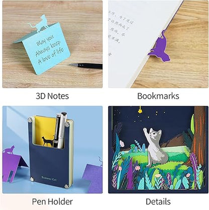 Starry Night Cat 3D Paper Sculpture Panoramic Notepad