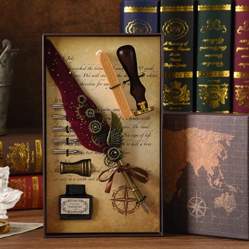 🖋️Retro Feather Old -style Calligraphy Writing Ink Pen Kit