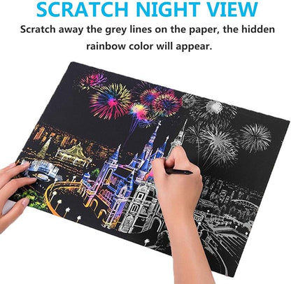 Scratch Paper Rainbow Painting Sketch Pads DIY Art Craft Night View