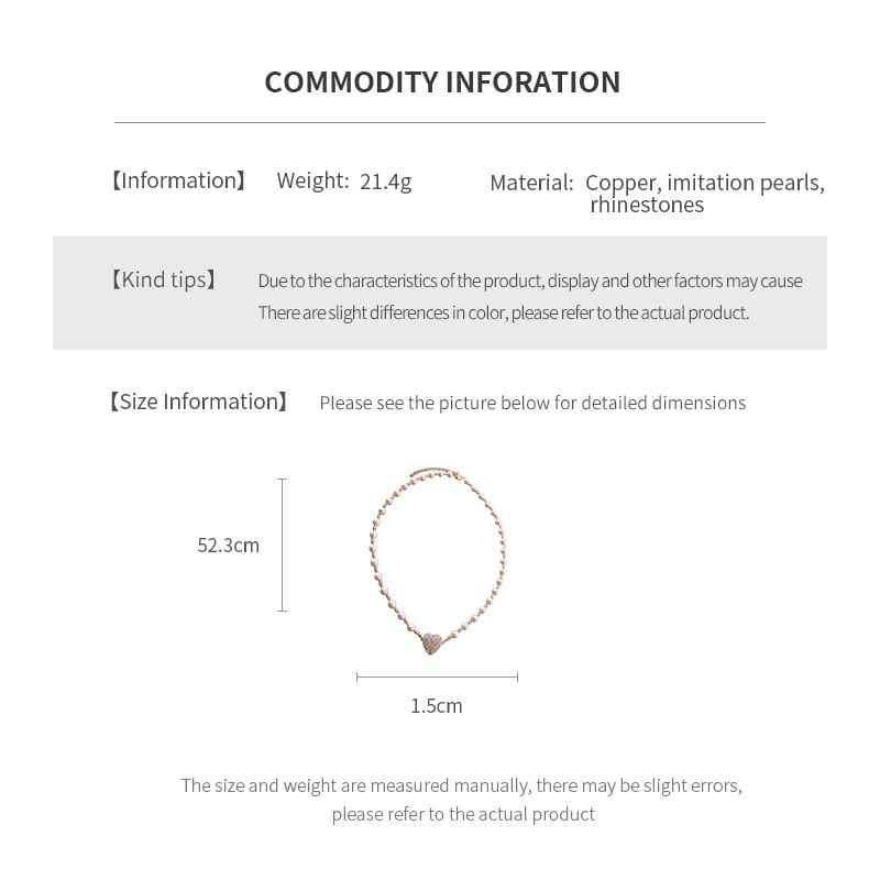Magnetic Heart-Shaped Rhinestone & Pearl Necklace