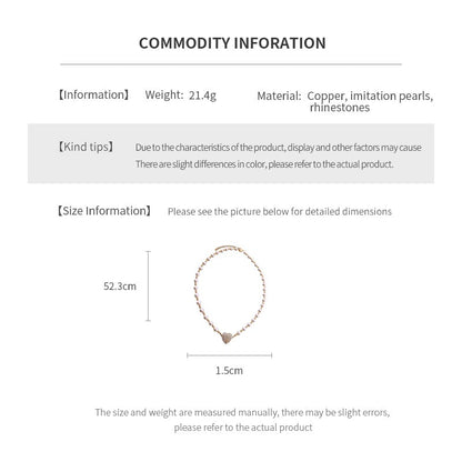 Magnetic Heart-Shaped Rhinestone & Pearl Necklace