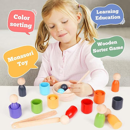 Montessori Balls in Cups Wooden Peg Dolls in Cups