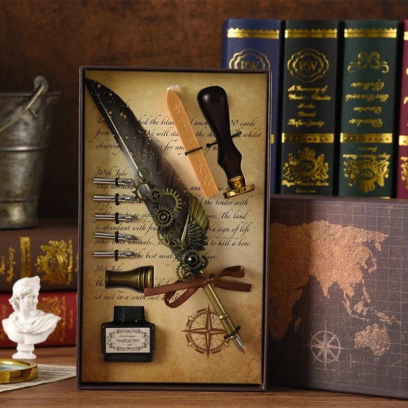 🖋️Retro Feather Old -style Calligraphy Writing Ink Pen Kit
