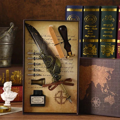 🖋️Retro Feather Old -style Calligraphy Writing Ink Pen Kit