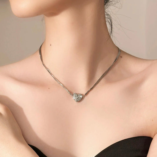 Love Heart With Diamonds Magnetic Necklace