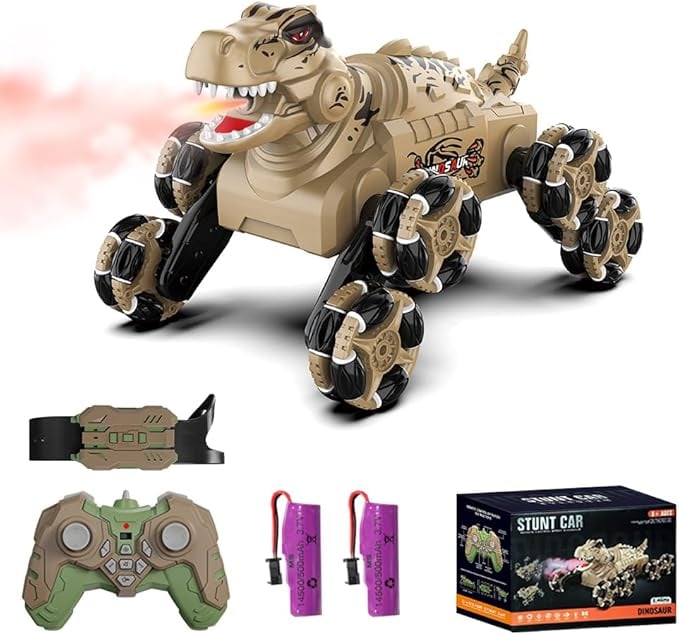 Dinosaur remote control car, gesture sensing remote control stunt car with spray and lights, novel children's toys