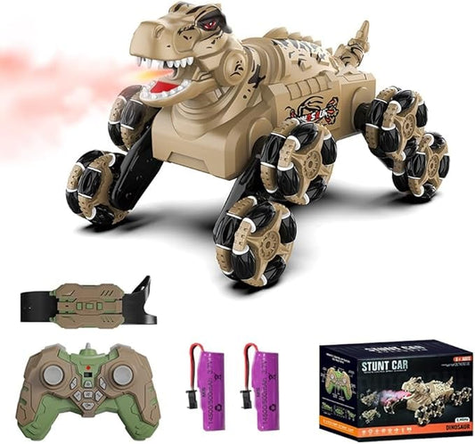 Dinosaur remote control car, gesture sensing remote control stunt car with spray and lights, novel children's toys