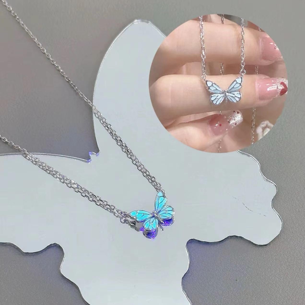 Blue Luminous Butterfly Necklace