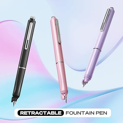 Retractable Fine Nib Pens Set Includes 5 Ink Cartridges