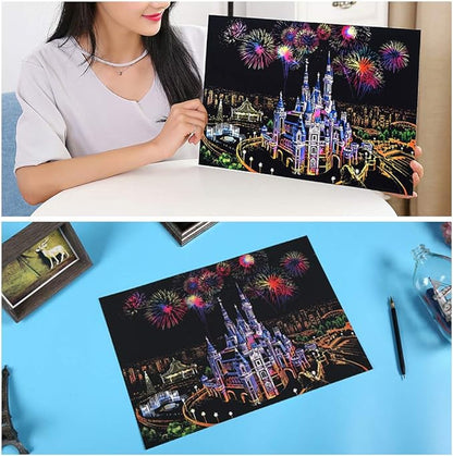 Scratch Paper Rainbow Painting Sketch Pads DIY Art Craft Night View