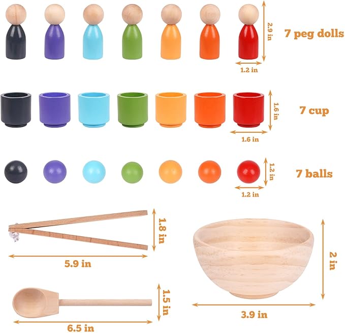 Montessori Balls in Cups Wooden Peg Dolls in Cups