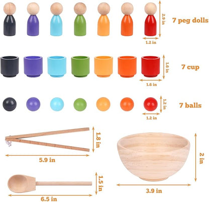 Montessori Balls in Cups Wooden Peg Dolls in Cups