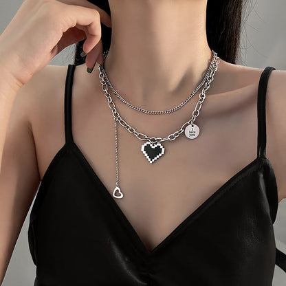 Embrace the Allure of Simplicity - Dual Layer Black Heart Necklace