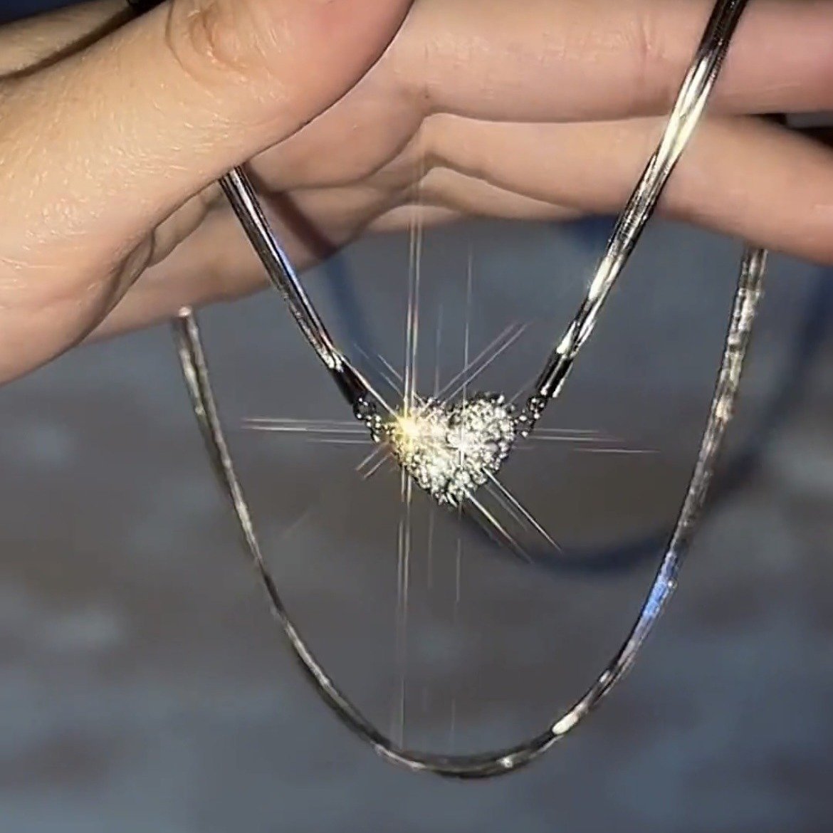 Love Heart With Diamonds Magnetic Necklace