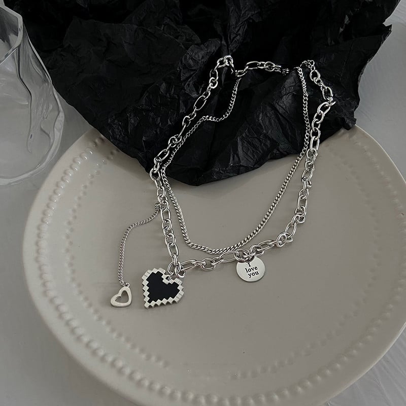 Embrace the Allure of Simplicity - Dual Layer Black Heart Necklace